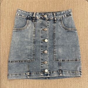 Denim Button-Front Skirt